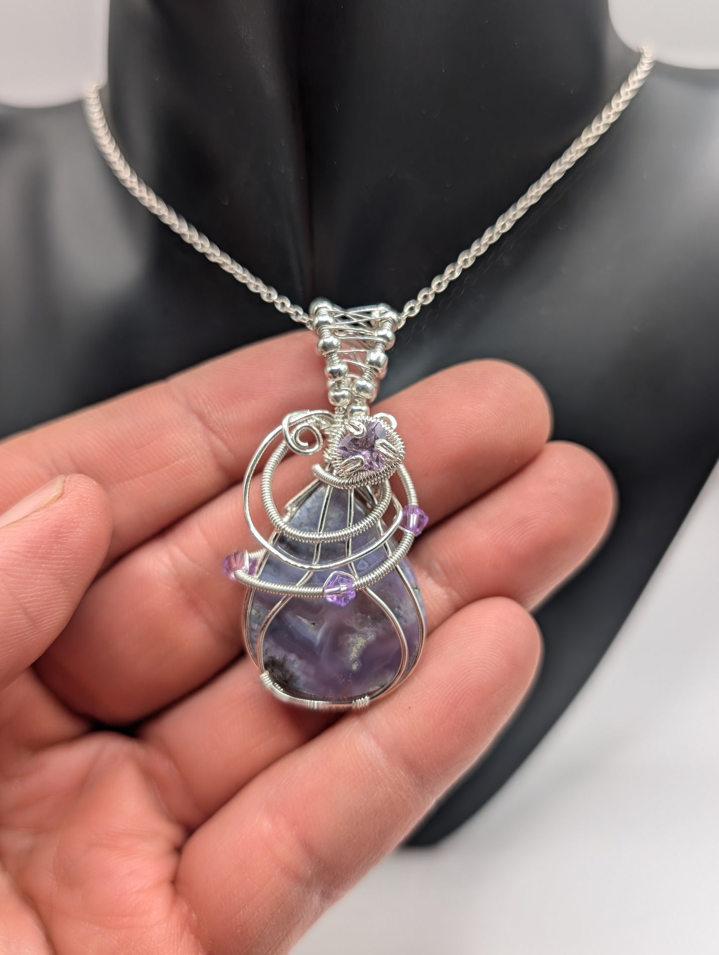 ✨ Elevate Your Style with Our Unique Purple Moss Agate & Amethyst Wire Wrapped Pendant! ✨🌟