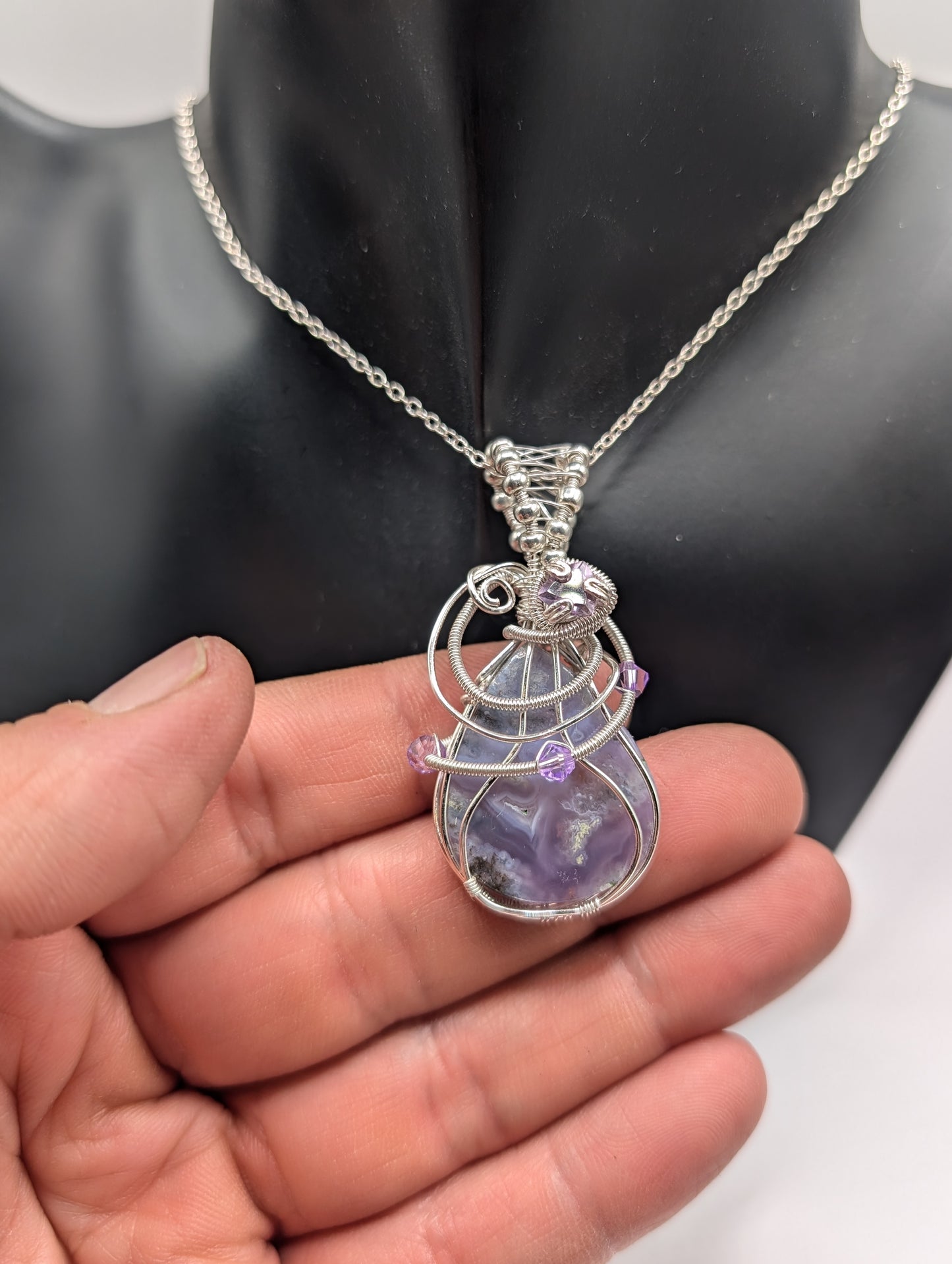 ✨ Elevate Your Style with Our Unique Purple Moss Agate & Amethyst Wire Wrapped Pendant! ✨🌟