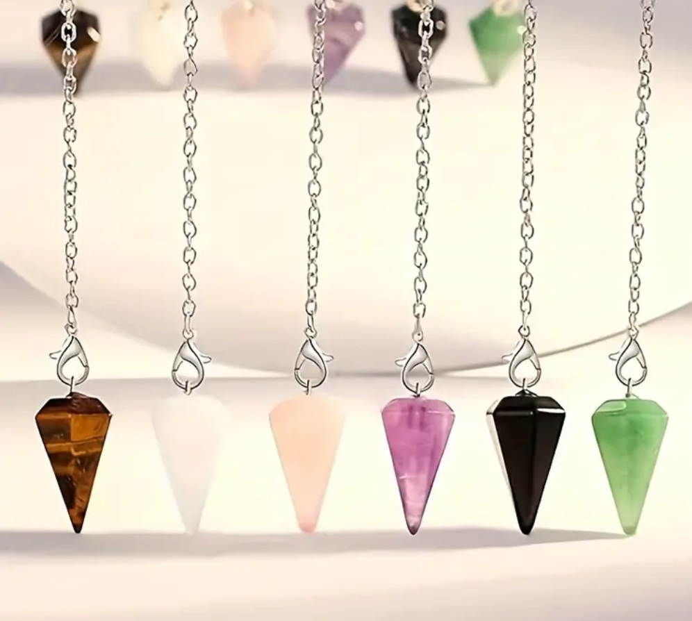 A Set of 6 Crystal Pendulums for Witchcraft Enthusiasts, Featuring Divination Tools, Crystal Gemstones, Colorful Quartz