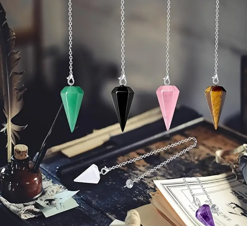 A Set of 6 Crystal Pendulums for Witchcraft Enthusiasts, Featuring Divination Tools, Crystal Gemstones, Colorful Quartz