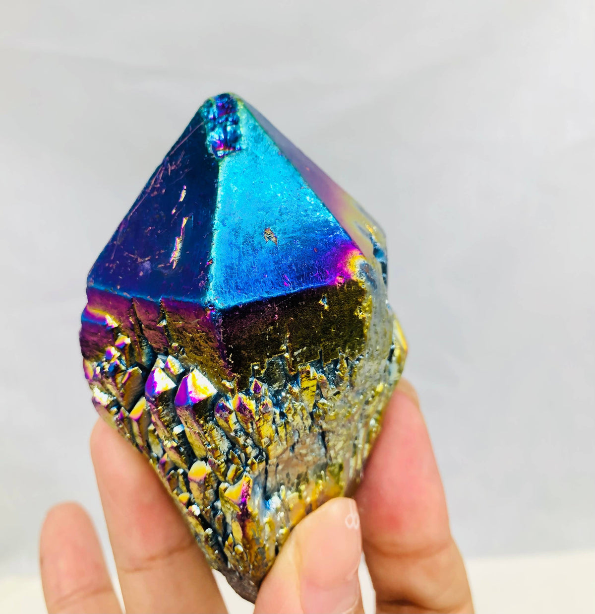 1LB Titanium Rainbow Aura Quartz Crystal Points Bulk Lot