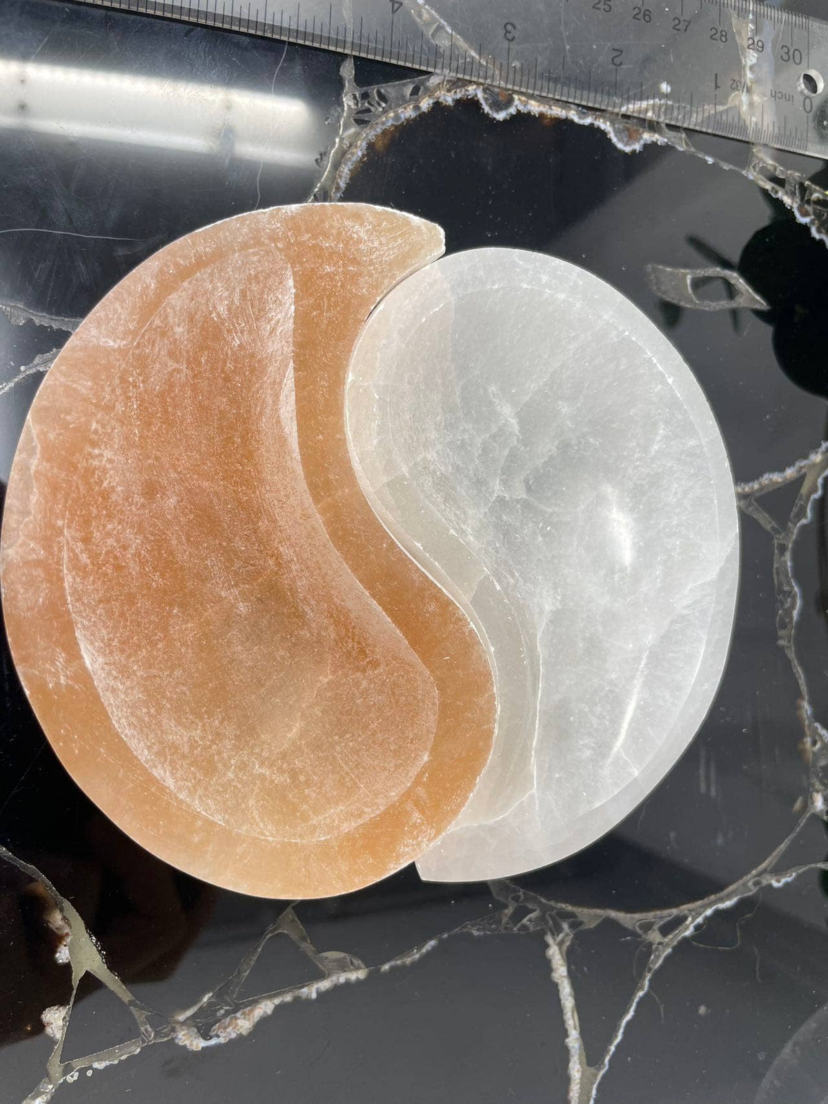 Yin Yang Bowl Set – Red & White Selenite 4.5" Charging Plate