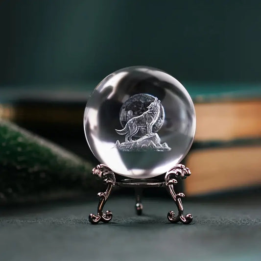 3D Crystal Ball - Howling Wolf - Northern Magick Supplies