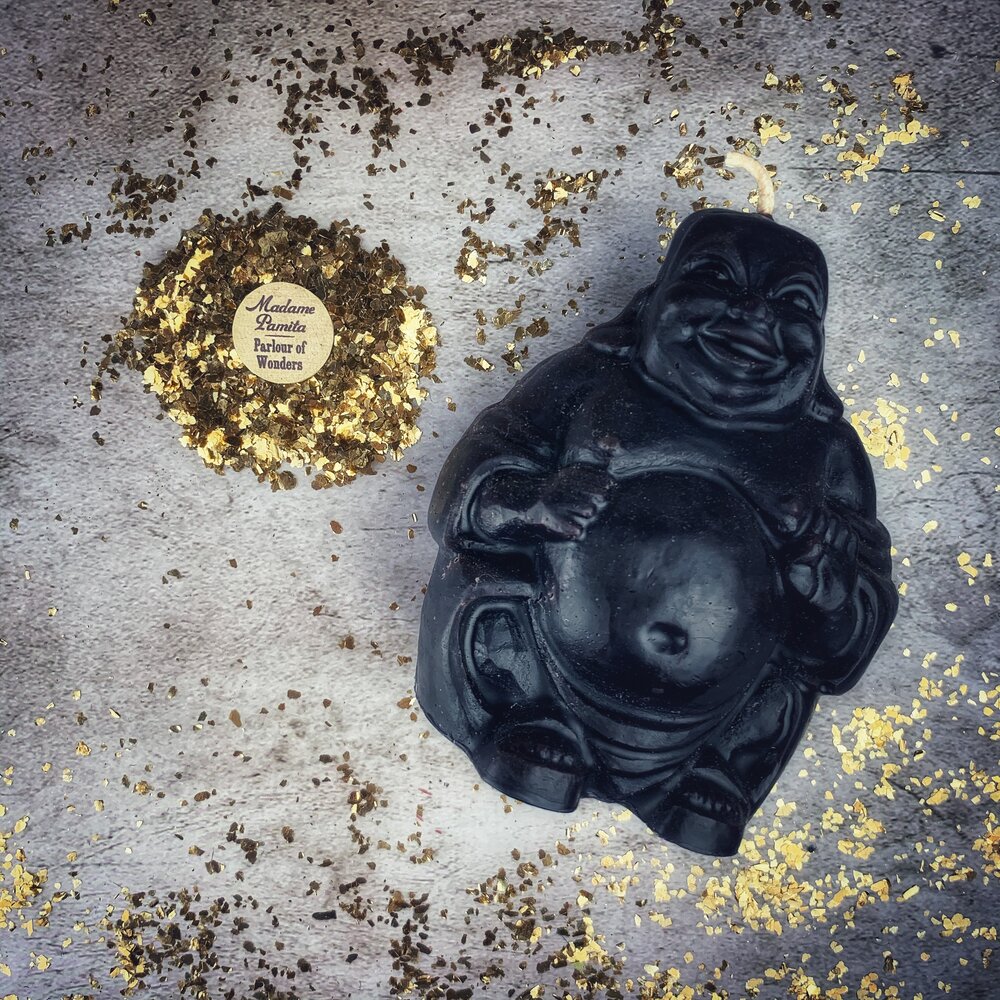 Beeswax Laughing Buddha Spell Candle - Wealth, Luck & Prosperity Magic - Northern Magick Supplies