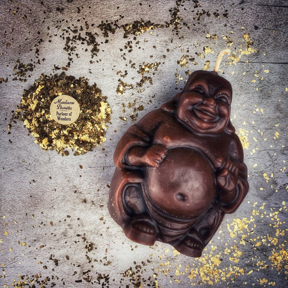 Beeswax Laughing Buddha Spell Candle - Wealth, Luck & Prosperity Magic - Northern Magick Supplies