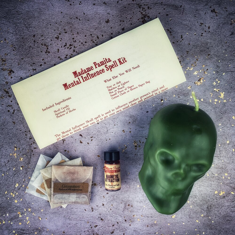 Mental Influence Skull Candle Spell Kit - Northern Magick Supplies