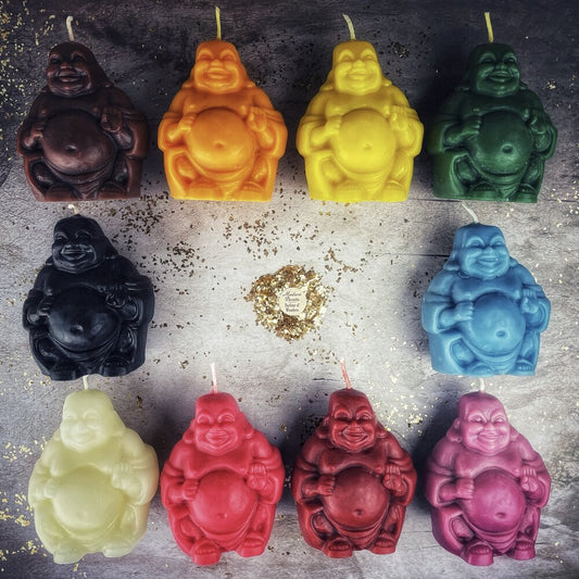 Beeswax Laughing Buddha Spell Candle - Wealth, Luck & Prosperity Magic - Northern Magick Supplies