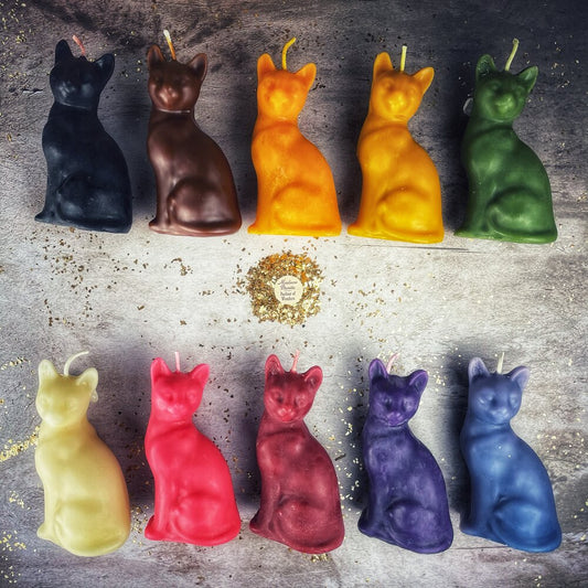 Beeswax Lucky Cat Spell Candle - Fast Action & Manifestation Magic - Northern Magick Supplies