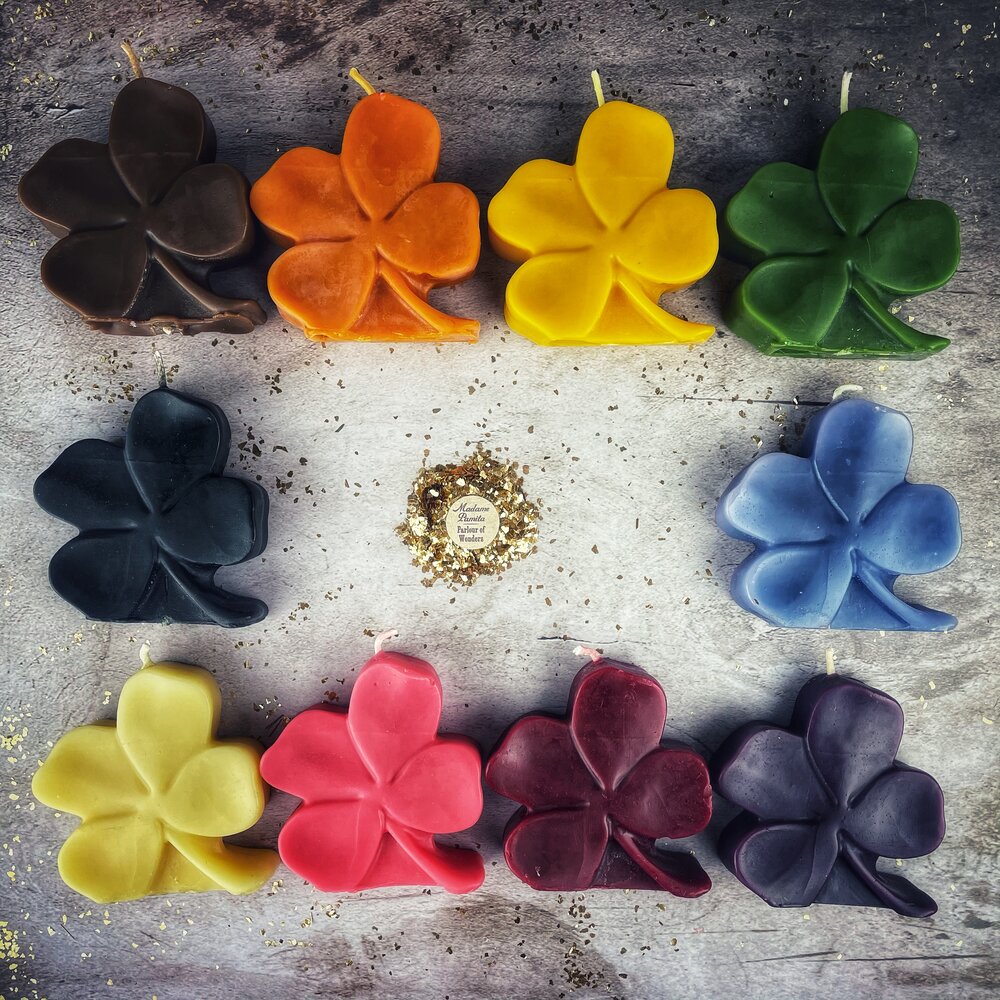 Beeswax Lucky Four Leaf Clover Spell Candle - Northern Magick Supplies