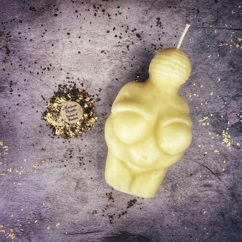 Beeswax Goddess of Willendorf Spell Candle - Feminine Power & Fertility Magic