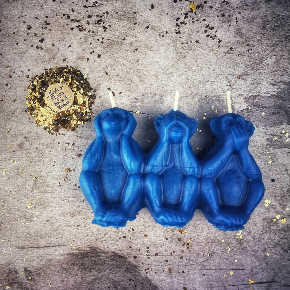 Beeswax Stop Jealous Gossip Three Monkeys Spell Candle - Northern Magick Supplies