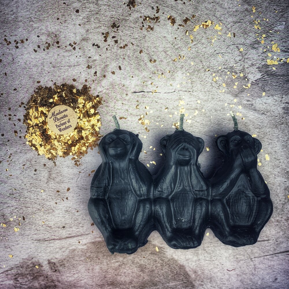 Beeswax Stop Jealous Gossip Three Monkeys Spell Candle - Northern Magick Supplies