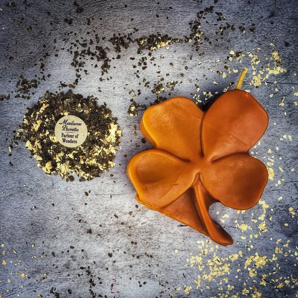 Beeswax Lucky Four Leaf Clover Spell Candle - Northern Magick Supplies