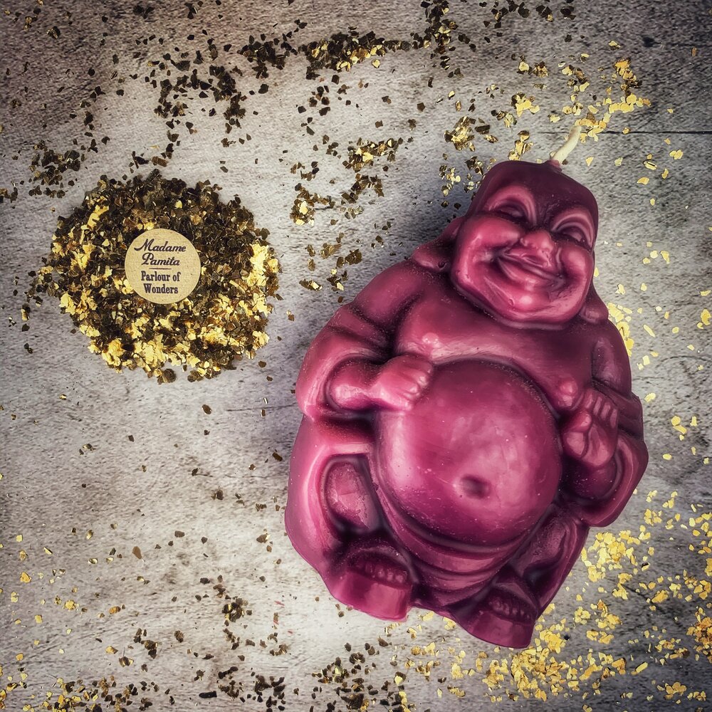 Beeswax Laughing Buddha Spell Candle - Wealth, Luck & Prosperity Magic - Northern Magick Supplies