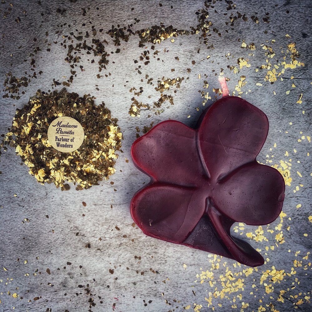 Beeswax Lucky Four Leaf Clover Spell Candle - Northern Magick Supplies