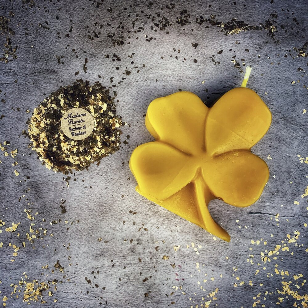 Beeswax Lucky Four Leaf Clover Spell Candle - Northern Magick Supplies