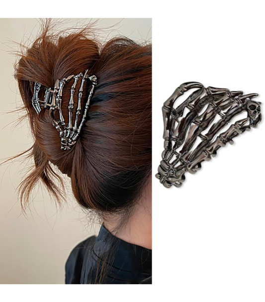 Silver Metal Skull Hair Claw Clips with Ghost Hand Design