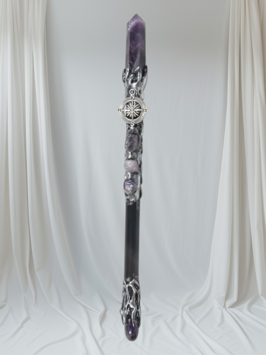 Magick Wand  Amethyst point with silver compass