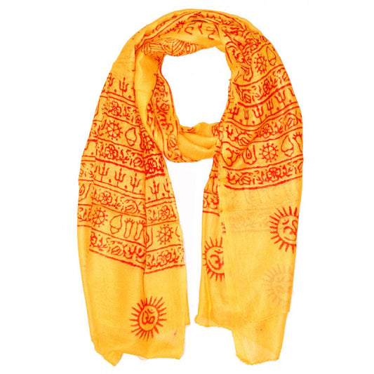Yellow Om Ganesha Print Scarf Lightweight Spiritual Wrap